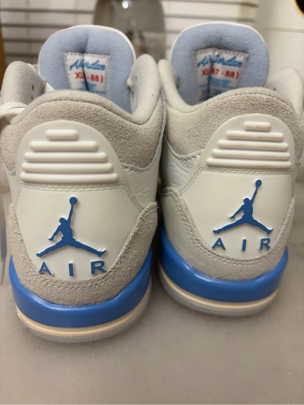 Nike White/Sky Blue Air Jordan 3 Leather Sneakers - Picture 5 of 7